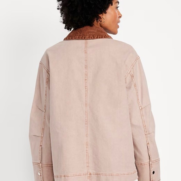 Old Navy Blush Pink Utility Jacket with Brown Corduroy Collar - Picture 2 of 2